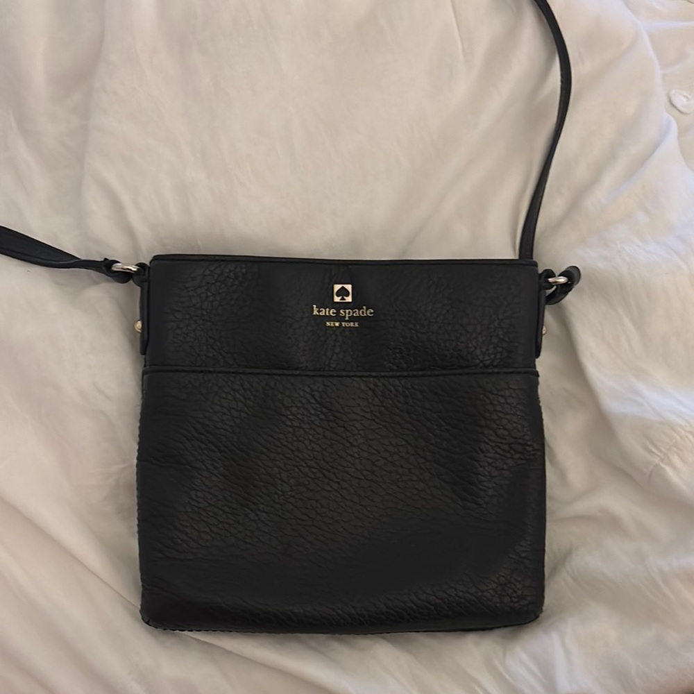 Kate Spade Black Leather Crossbody Bag with Gold Logo